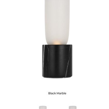Visual Comfort Volver lamp with white marble base and platinum cloth cord for upscale home design