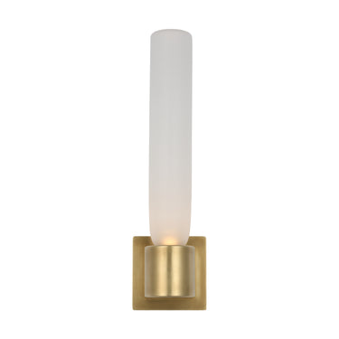 Kelly Wearstler designed modern brass volver wall sconce light with integrated dimmable LED for hallway or living room