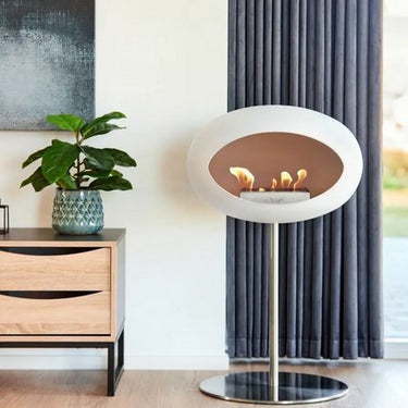 Dome White Ground Steel Low Fireplace by LE FEU