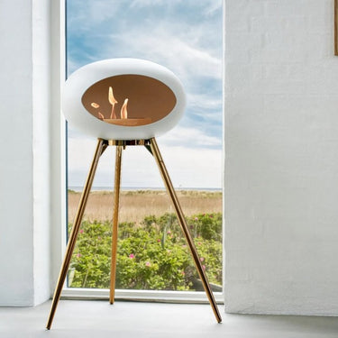 Dome White Ground Wood High Fireplace by LE FEU