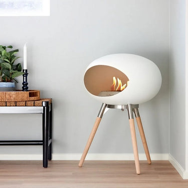 Dome White Ground Wood Low Fireplace by LE FEU