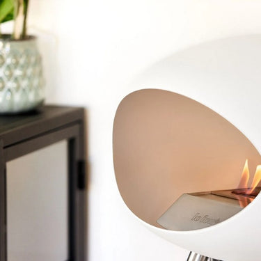 Dome White Ground Wood Low Fireplace by LE FEU