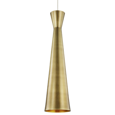 Slim Windsor LED pendant light in plated brass finish over kitchen counter