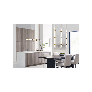 Dimmable Wit 4 glass LED pendant light with adjustable stem mounting for sloped ceilings