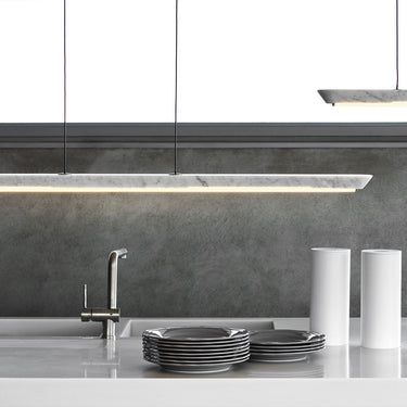 Penta Woody pendant light in Carrara marble and oak