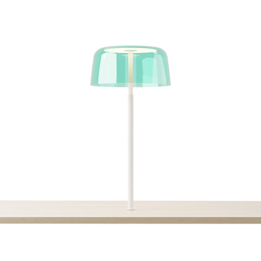 Yurei Co-Working Desk Lamp – Matte White, Through-Table Mount, 14" Transparent Polymer Shade – Aqua Blue