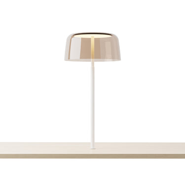 Yurei Co-Working Desk Lamp – Matte White, Through-Table Mount, 14" Transparent Polymer Shade – Tea