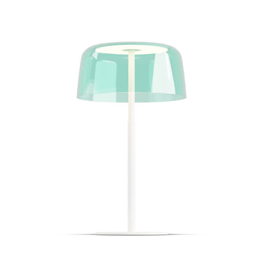 Yurei Table Lamp – Matte White, 14" Transparent Polymer Shade – Aqua Blue