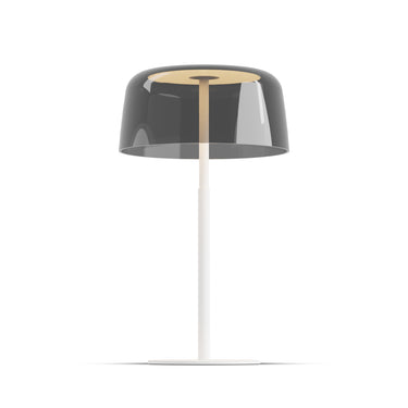 Yurei Table Lamp – Matte White, 14" Transparent Polymer Shade – Dark Gray