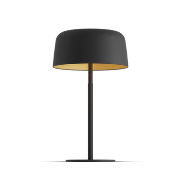 Black table lamp with a gold interior on a white background