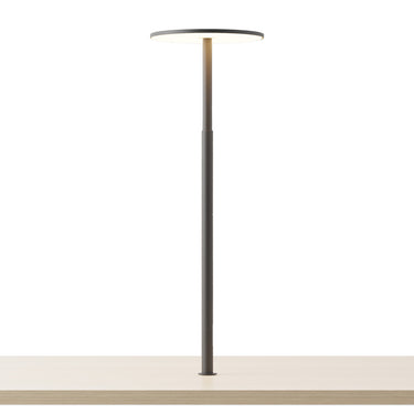 Co-working space desk lamp with through-table mount, 3000K tunable white LED light, and energy-efficient design