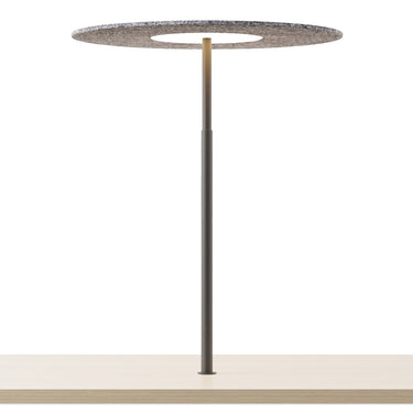 Adjustable through-table desk lamp with dimmable LED light and telescoping stem for commercial workspaces