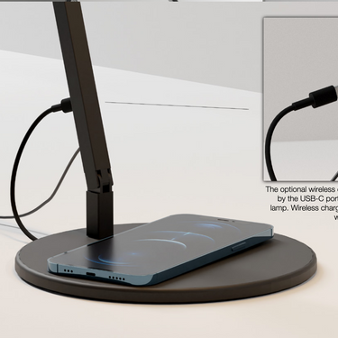 Energy-efficient dimmable LED desk lamp with motion sensor for home office with wireless base charger