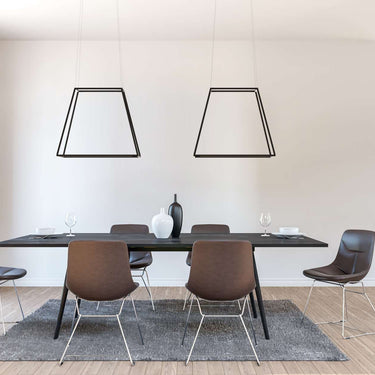 Contemporary Matte Black LED square pendant light with dual rotating tiers ideal for bedrooms and home offices