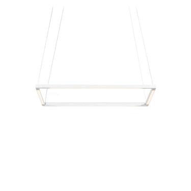 Single Matte White Z-Bar square pendant for  task lighting above a white kitchen island.
