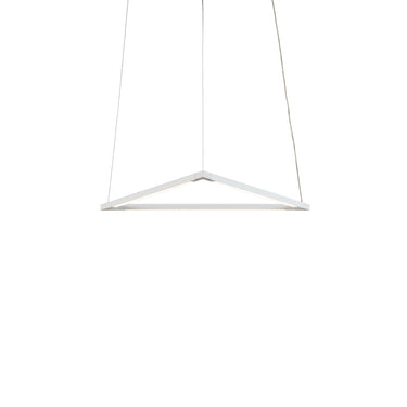 Geometric triangle LED chandelier, matte white finish, 3000K warm white ideal for restaurant dining areas