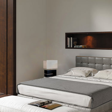 Nova of California Zen Reclining Table Lamp Gilded Ebony Wood Weathered Brass White Linen Shade