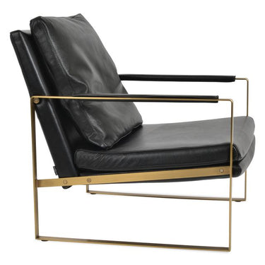 Zara leather armchair with gold metal frame in black genuine leather upholstery