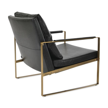 Contemporary Zara armchair in black genuine leather with polished gold frame