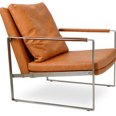 Contemporary Zara armchair caramel Italian leatherette upholstery stainless steel base Soho Concept chair