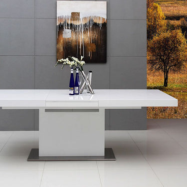 Zenith Modern White Extendable Dining Table - Close-up of Glossy White Finish