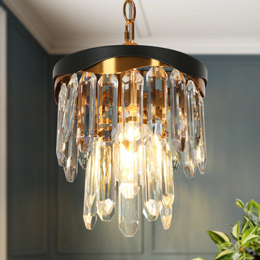 Black & Gold Crystal Pendant Lighting - Zephyrine 8.5" Single Light Fixture 