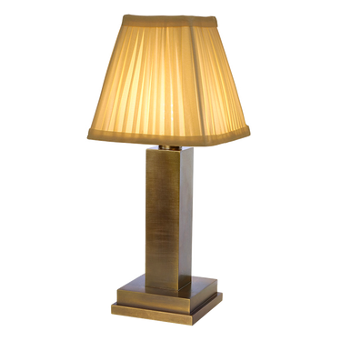 Albert rechargeable lamp by NEOZ – Aged Brass with pleated silk shade