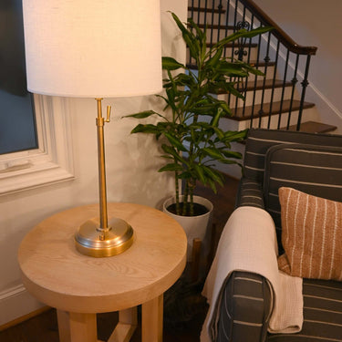 Alexis rechargeable lamp, Antique Brass with Linen Shade – view 4