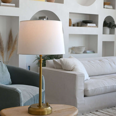 Alexis rechargeable lamp, Antique Brass with Linen Shade – view 7