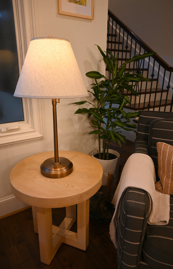 Modern Lantern Alexis Cordless Table Lamp - Dark Antique Brass with Beige Empire Shade