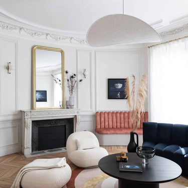 Alliances wool rug in Poudre, styled in a room