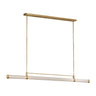 Alo extra-large linear chandelier, natural brass, fluted glass, dimmable LED, modern kitchen island lighting.