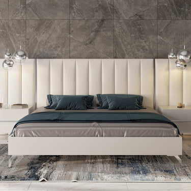 Nova Domus Angela Eastern King Italian White Eco Leather Bed with Nightstands & Wings