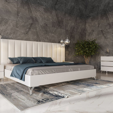 Nova Domus Angela Eastern King Italian White Eco Leather Bed with Nightstands & Wings