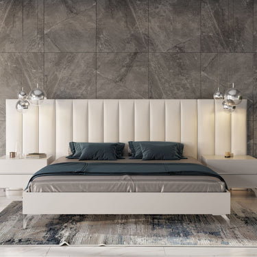 Nova Domus Angela Queen Italian White Eco Leather Bed with Nightstands & Wings