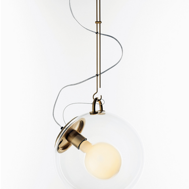Artemide Miconos Chrome pendant light with clear glass globe