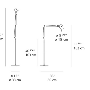 Artemide Tolomeo Classic TW Floor Lamp dimensions and adjustable reach