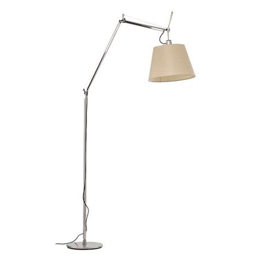 Artemide Tolomeo Mega Parchment LED floor lamp extending over sofa seating