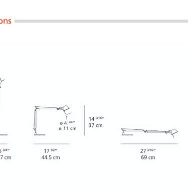 Artemide Tolomeo Micro A011808 table lamp dimensions and adjustment range