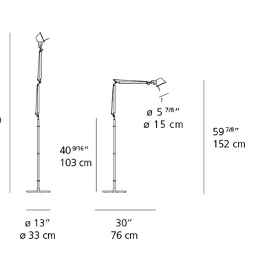 Artemide Tolomeo Mini LED Motion Sensor Floor Lamp dimensions and adjustable structure