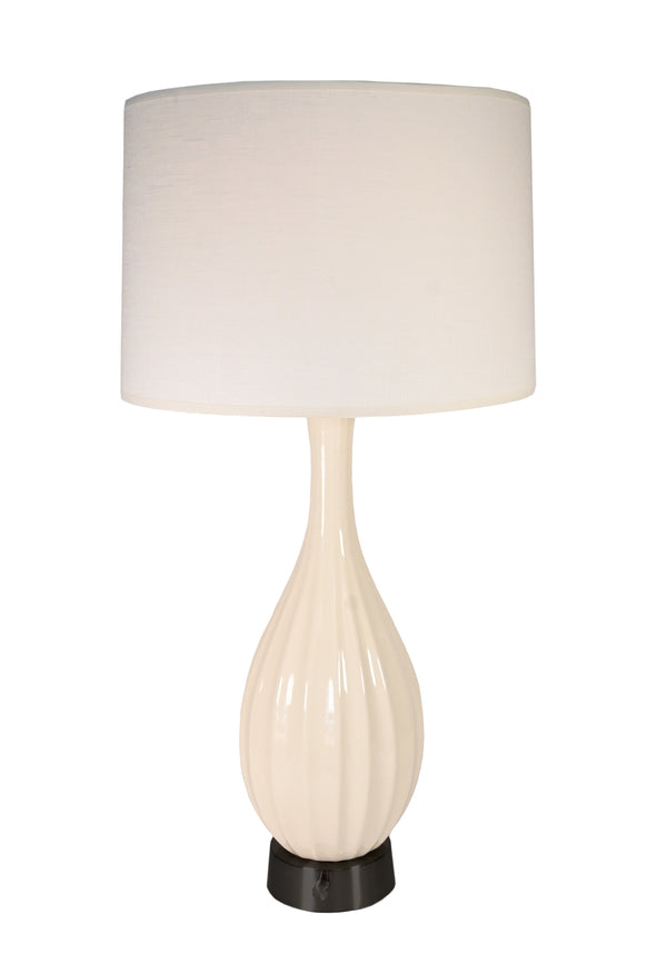 Modern Lantern Ava Ivory Ceramic on Black Mini Base Cordless Table Lamp