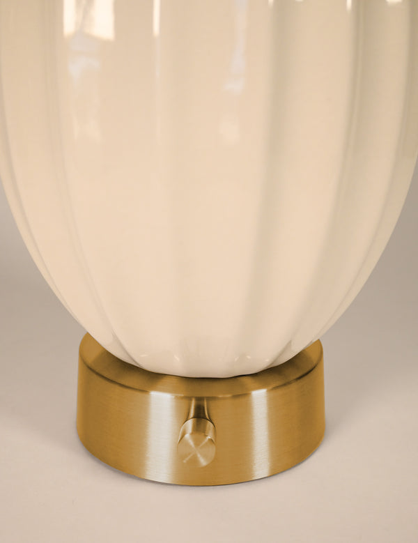 Modern Lantern Ava Ivory Ceramic on Brass Mini Base Cordless Table Lamp