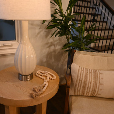 Ava Ivory Ceramic Lamp with Nickel Mini Base - Cordless Table Lamp