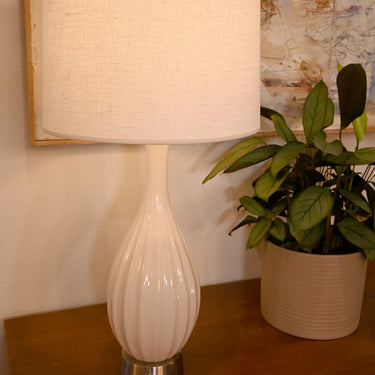 Elegant Ava Ivory Ceramic Cordless Table Lamp on Nickel Mini Base