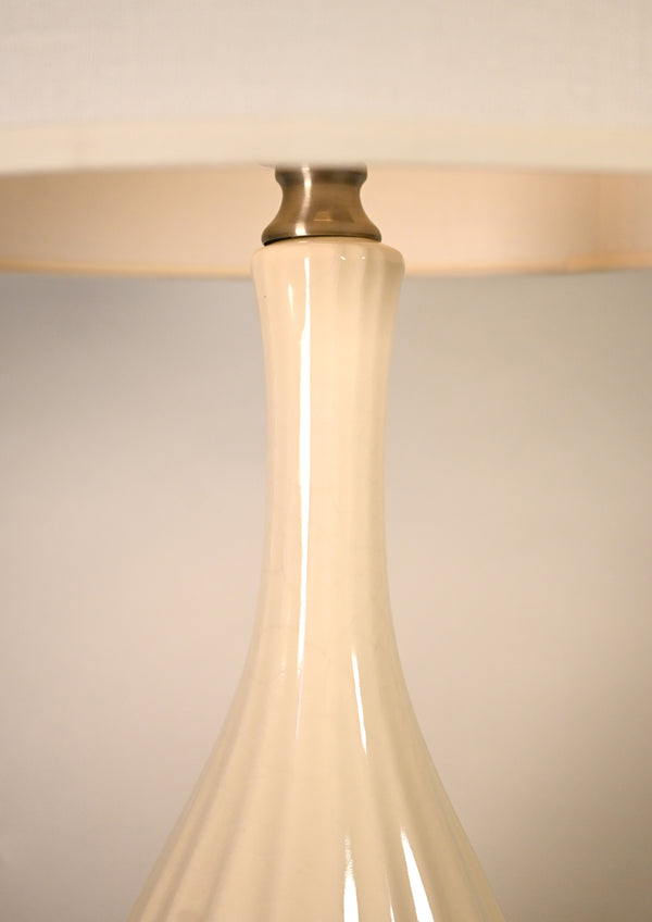 Modern Lantern Ava Ivory Ceramic on Nickel Mini Base Cordless Table Lamp
