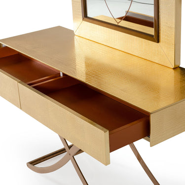 AX Aversa Gold Crocodile Console Table & Mirror