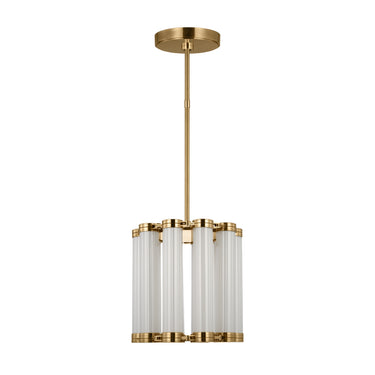 Natural brass kitchen island lighting fixture with hand-formed fluted glass diffuser