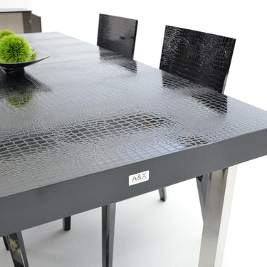 AX Skyline Black Crocodile Lacquer Extendable Dining Table