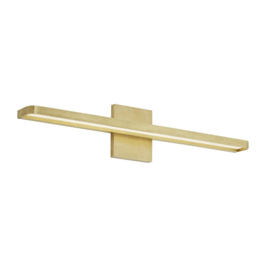 Contemporary 24" bathroom LED wall sconce for home or business,  dimmable, ADA compliant, and fits horizontal or vertical mount in Natural Brass.