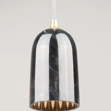 Doric 8 LED pendant light with polished black marble effect resin shade. 